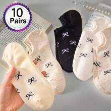 10 双女士可爱蝴蝶结简约船袜隐形袜适合春夏季