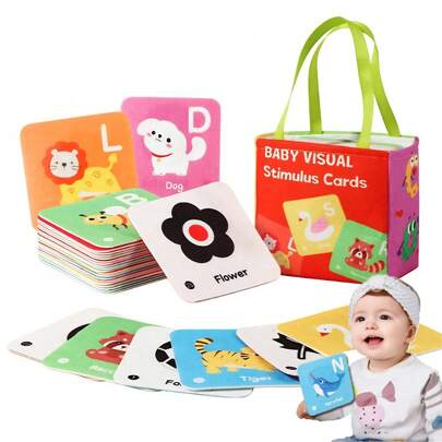26PCS Baby Sensory Flash Cards For Early Learning 0-12 Months, ABC Alphabet Cards With Storage Bag, Educational Toys Gift