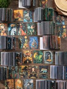 50张/包复古奇幻童话世界和纸防水垃圾日记本剪贴簿装饰工艺剪贴簿贴纸 50design Partten - 彩色 - 查看 4