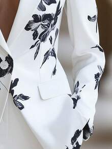 High Quality Women Blazer Elegant Fashion Casual Floral Print Long Sleeve Single Button Double Pocket Suit Jacket, Suitable For All Season - 白色 - 查看 4