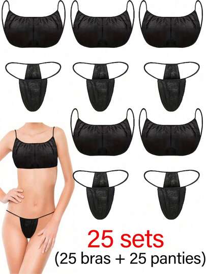 50 pièces Set de sous-vêtements jetables, Culottes jetables pour femmes Bikini Spa String, Sous-vêtements pour bronzage sans soleil