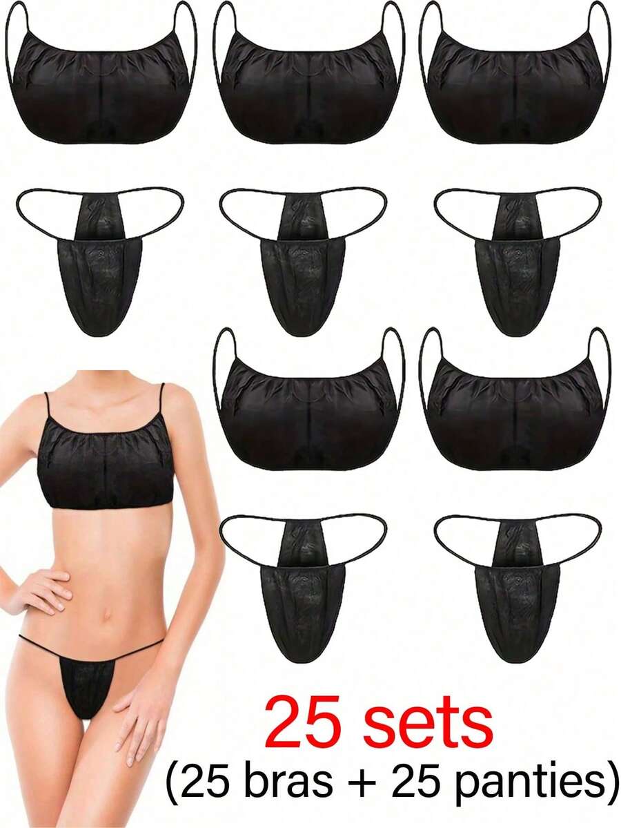 50 件一次性内裤套装，女士一次性内裤 Spa 比基尼丁字裤，免晒喷雾美黑上衣内裤
