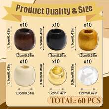 60颗木珠，彩色发饰辫子装饰，可爱辫子首饰制作套装 - 彩色 - 查看 5