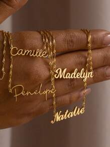 1件定制项链，女士金色水波纹链项链，个性化定制名字吊坠项链，不锈钢首饰，婚礼伴娘礼物，周年纪念生日礼物，时尚，适合青少年、初中生、高中生、大学生、大一、大二、低年级学生，精致浪漫，银色时尚 - 金色 - 查看 5