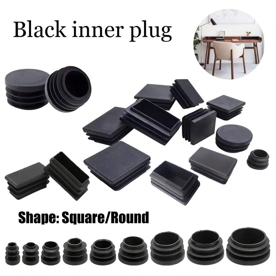 5/8/10个装黑色塑料塞帽，方管家具腿防尘罩，桌椅钢制脚垫保护套 - 黑色 - 查看 1