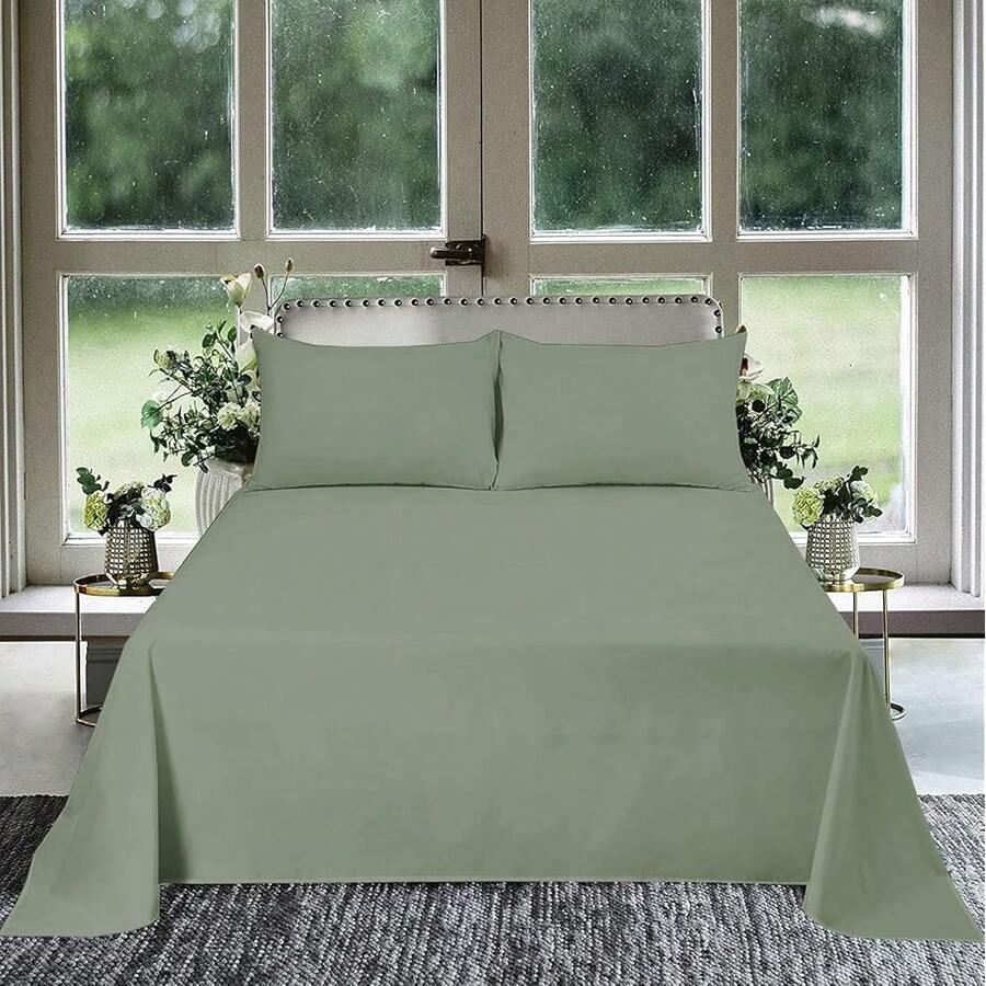 1Pcs Flat Sheet Oversized King Plus (120 X 120) 800 Thread Count 100% Egyptian Cotton Luxury Quality Bedding Flat Sheet Sage - 彩色 - 查看 1