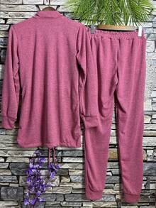 Women's Set Of Stretch Fabric Pants With Pocket - Pink - View 2