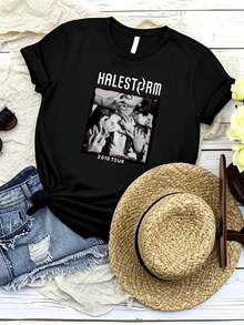 180g Pure Cotton Halestorm In This Moment Tour Rock Unisex T-Shirt Full Size S To 5XL LL1633 Fashion Slightly Homme Streetwear Stylish Stretched Top For Everyday Wear For Women Soft Designer Clothes Versatile Breathable Casual Comfortable Summer Print Round Neck Short Sleeve Graphic. - 黑色 - 查看 2
