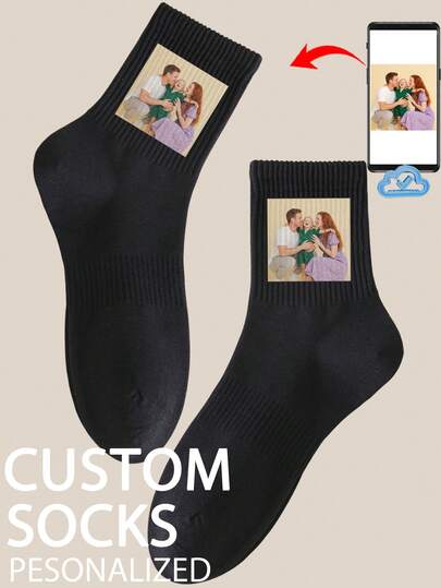 1 Pair Customized Face Socks, Couple Socks, Photo Printed Socks, Personalized Funny Face Socks, Any Face Can Be Printed On Socks, Anniversary Gift, Valentine's Day Gift, Birthday Gift, Wedding Gift, Autumn Socks