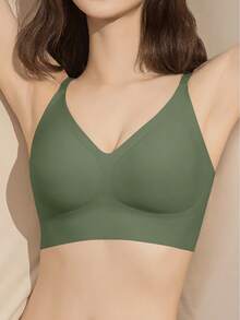 1/2/3/4/5Pcs Women's Push-Up Bra - High Support Wireless Comfort Fit With Removable Pads, Seamless Invisible Design & Adjustable Back Strap, Solid Color For Everyday & Special Occasions, Strapless Push Up Bra, Occasion Lingerie, Sleek Lingerie, Comfortable Fit, Flexible Material - 軍綠色 - 查看 2