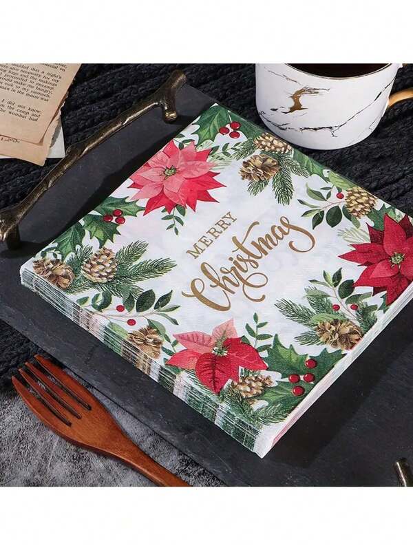 20pcs/Set Christmas Tree Holly Leaves Berries Christmas Letters Celebrate Merry Christmas Themed Paper Napkins For Holiday Dining And Party Decorations Christmas Decorative Paper Napkins Christmas Napkins, Christmas Paper Napkins, Christmas Paper Napkins, Decorative Paper Napkins, Decorative Napkins For Dinner, Party Decorations, Party Supplies, Holiday Decorations, Holiday Supplies, Table Decorations, Seasonal Decorations, Table Decorations