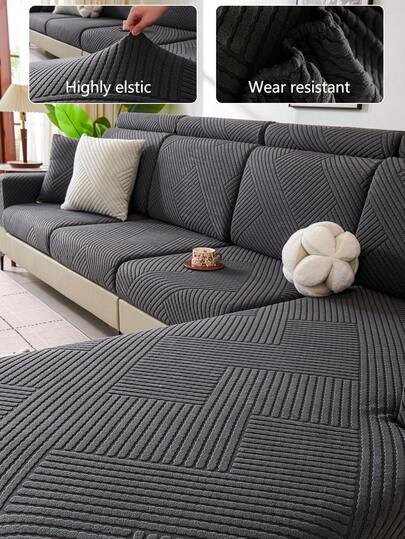 1pc Elastic Sofa Cover Anti-Slip Full Wrap Sofa Seat Cover, All-Season Universal Sofa Cushion Cover, Fabric Fleece Thickened Sofa Cover Cloth, Machine Washable, Home Decor, Pet Friendly Protective Cover, Dark Gray Fresh Room Decoration, Adjustable Corner Sofa Cover Suitable For Dorm, Bedroom, Office, Living Room Combination And L-Shaped Sofa And 1234 Seat Covers Blanket