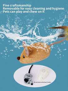 1 pieza Juguete eléctrico automático de ratón amarillo para entretener a los gatos, juguete interactivo controlado por control remoto para gatos, ratón de peluche móvil, juguetes para mascotas que se pueden mover para liberar la naturaleza depredadora de tu gato, recargable por USB con luz LED