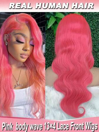 粉色蕾丝前假发人发预染波浪蕾丝前假发粉色假发人发 13x4 粉色蕾丝前假发人发预拔染 12A 150 密度粉色高清透明蕾丝前假发人发与婴儿头发巴西波浪蕾丝前彩色假发节日礼物派对
