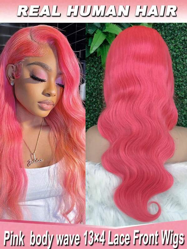 Pink Lace Front Wig Human Hair Pre Colored Body Wave Lace Front Wigs Pink Wig Human Hair 13x4 Pink Lace Front Wig Human Hair Pre Plucked Colored 12A 150 Density Pink HD Transparent Lace Frontal Wig Human Hair With Baby Hair Brazilan Body Wave Lace Frontal Colored Wigs Holiday Gift Party