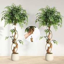 Artificial Ficus Tree, Curved Tree Trunk, 120cm/150cm/180cm Artificial Plants Large With White Pot, Artificial Tree For Indoor Decor Living Room Bedroom Office Garden House Decor