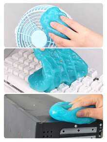 1pc 70g Blue Soft Gel Cleaner, Suitable For Car Air Vent, Car Interior, Keyboard, Corners, Desk Cleaning - Blue - View 3