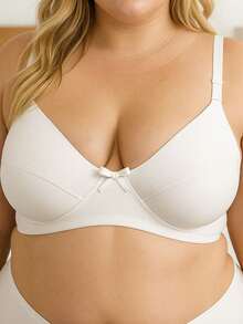 Plus Size Bra Without Reinforced Pads Satin Support - White - View 2