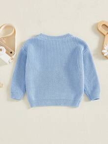 Toddler Boys Knitted Jumper Big Bro Letter Embroidery Round Neck Pullover Sweater Baby Warm Knit Tops Pullover Knitwear - 天藍 - 查看 2