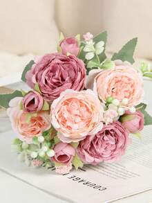 1pc Artificial Mixed Flower Bouquet With Rose, Hydrangea, Peony, Ideal For Valentine's Day Gift, Wedding, Birthday Party, Home Decor, Maintenance-Free Preserved Flowers