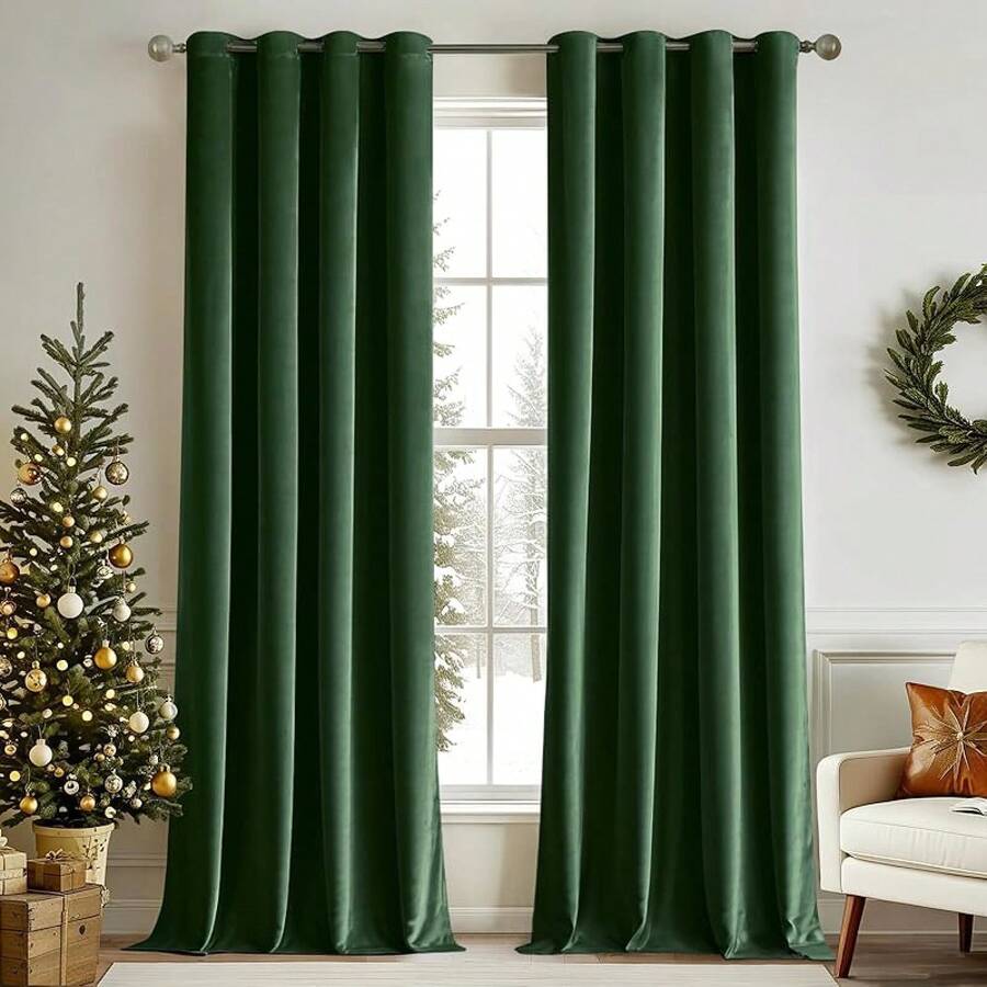 2 Panels Blackout Curtains Solid Soft Grommet Mustard Yellow Thermal Insulated Soundproof Room Darkening Curtains/Drapes/Panels Fall Living Room Bedroom 52 X 90 Inch - 翡翠綠 - 查看 1