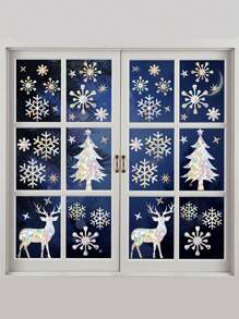 2 张圣诞雪花麋鹿冬季彩虹窗贴装饰 PVC 彩色玻璃窗贴家居新年装饰，圣诞节