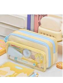 Large Size Japanese Style Canvas Pencil Case With Transparent Window - Essential For Daily Office Use - Multicolor - View 11