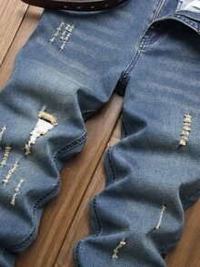 Men's Front Button Fashion Washed Distressed Skinny Jeans, Casual Daily Wear