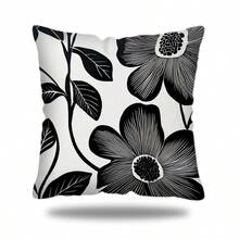 MEMNUN 1pc, Modern Black And White Floral Printed Pillowcases - Machine Washable, Zip Closure Cushion Cover With Simple Flower Design, 17.7 X 17.7 Inches, Decorative Throw Pillow Covers For Sofa Couch Living Room Bedroom (Without Fill) Pillow Case Room Decor Pillow Cases Cushion Covers