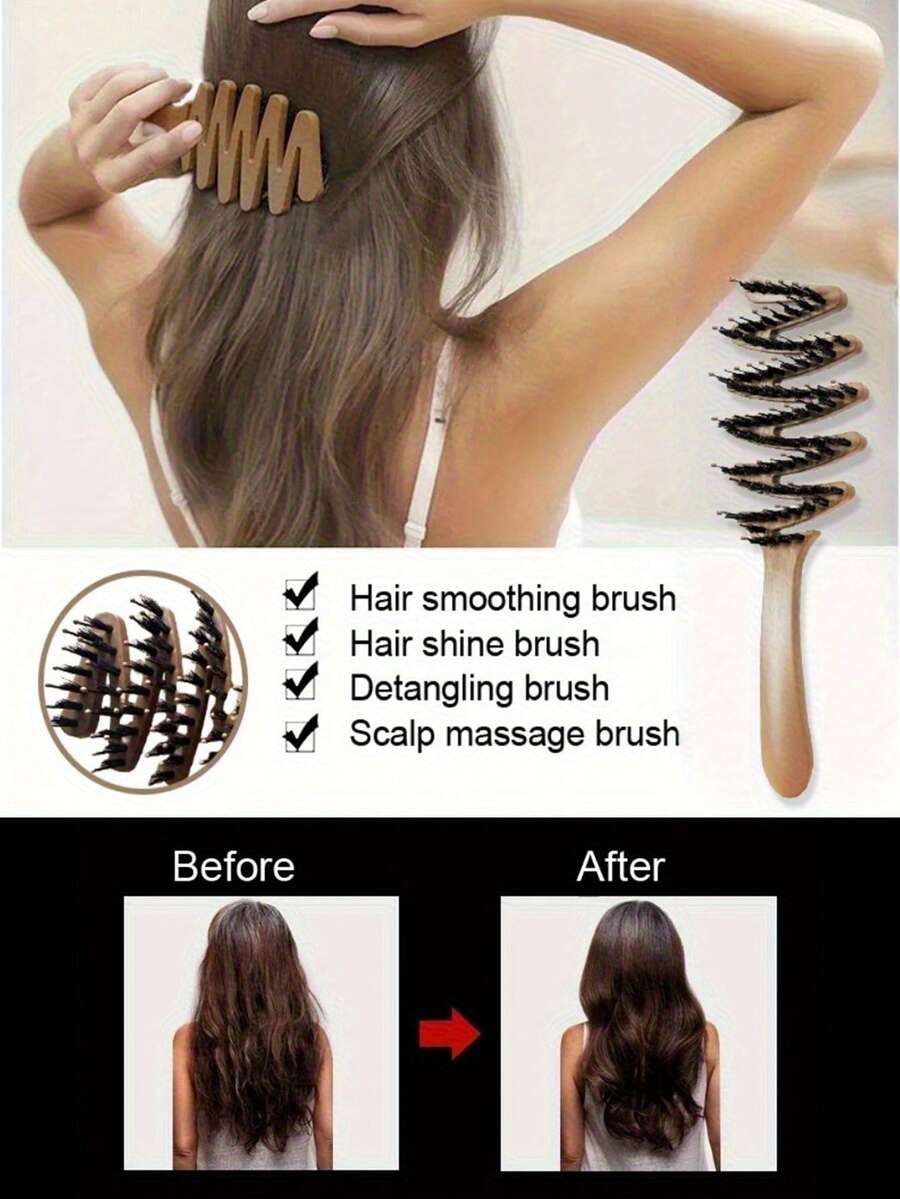 Escova de cabelo de alta qualidade, com cabo longo, para dar volume e suavidade aos fios. Cabo durável em plástico ABS. Ideal para presentear homens e mulheres. Escova com cerdas de javali, autolimpante e anti-massagem. Pode ser usada em cabelos secos e molhados. Portátil e feita de material ABS. Perfeita para estilizar o cabelo. Ideal para uso em salões de beleza e viagens.