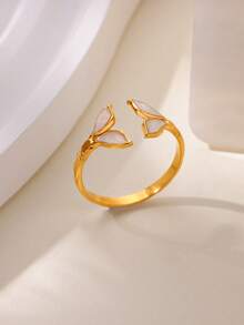 1 chiếc nhẫn hình cánh chim nhỏ giọt dầu màu xanh dương thời trang dành cho nữ, chất liệu thép không gỉ mạ vàng, có thể điều chỉnh kích thước, kiểu đuôi cá, trang sức cưới, quà tặng Giáng sinh. - Nhiều màu - Xem 5