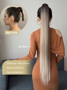 Tóc nối đuôi ngựa dài 32 inch màu đỏ rượu sô cô la, kiểu cài lỏng cổ điển dành cho nữ. - Màu nâu ombre - Xem 4