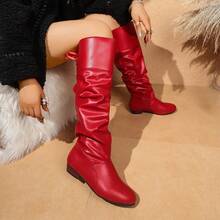Women's Casual Fashion Knee-High Boots, Comfortable For All Seasons, Flat Bottom, Solid Color, Over The Knee Boots - Đỏ - Xem 4