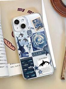 White Leather Texture Minimalist Floral, Seashell, Ocean, Turtle, Coconut Pattern Phone Case, Compatible With Iphone 16 Pro Max, 15, 14 Plus, 13, 12, 11 Protective Cover Waterproof Shockproof Anti-Fall Scratch ResistantFOR-YOUR-BELOVED-PHONEChristmas Gifts