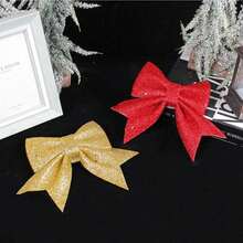 2pcs Christmas Gold Glitter Bow Ribbon Decor, Holiday Christmas Tree Window Ornaments Home Decor Christmas Decorations Room Decor Winter