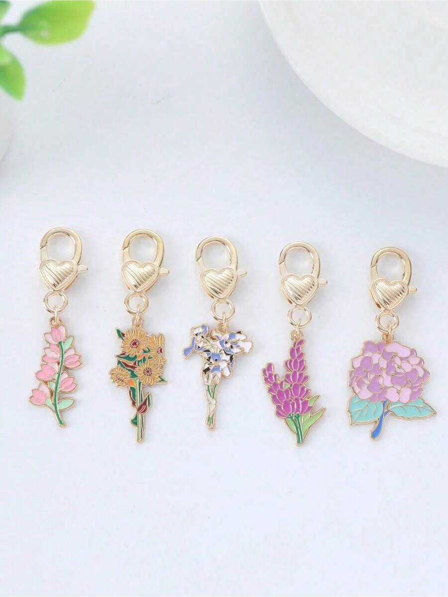 Boho 5PCS Cute Enamel Purple Rose Flower Key Ring Sweet Key Chains For Women Girls Handbag Accessories DIY Jewelry Best Friends Gifts Car Accessories Bag Charm School Goth Y2k CYHC - XG-436*1 - Xem 1