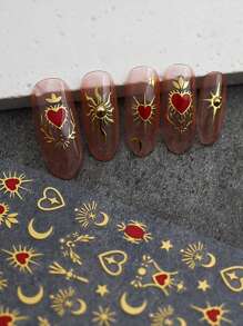 1 张 3D 烫金心形美甲贴纸，1 件 Y2K 全息星星太阳滑块星光 DIY 贴花美甲装饰情人节美甲装饰 - 彩色 - 查看 2