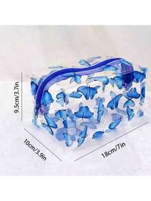 1 Peça Bolsa de Toucador de Viagem Transparente e À Prova d'Água, Necessaire de Maquiagem Reutilizável e Lavável, Estojo de Lápis, Conveniente para Armazenar Itens Essenciais de Viagem, Pequeno Presente Fofo Adequado para Aniversário, Casamento, Festa, Natal, Halloween, Ação de Graças, Carnaval, Formatura, Volta às Aulas, Materiais Escolares, Estojo de Lápis, Bolsa de Lápis, Mochila, Papelaria - borboleta azul - Visão 11