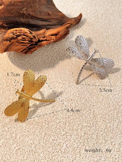 1pc Fashionable French-Style High-End Stainless Steel Ring Jewelry With Gold Plating And Silver Color, Insect-Themed Dragonfly Design, Adjustable Size, Suitable For Ladies, Mother Day, Teacher Day, Elegant And Charming Valentine Day Jewelry Hand Accessory Valentines