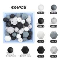 50 件硅胶珠 DIY 珠宝制作套件 - 多用途时尚装饰珠工艺配件，用于制作手链、串珠吊坠、钥匙扣、串珠笔和 ID 挂绳，男女通用批量工艺品供应 - 50pcs矽膠珠 - 查看 2