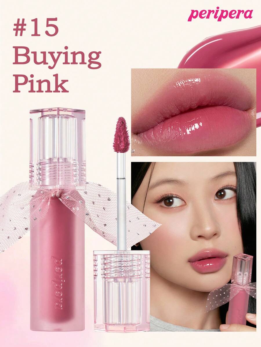 Peripera K-Beauty 水感裸色唇彩,鏡面水光唇釉,玻璃唇釉,豐唇效果,自然保濕,輕盈,提亮光澤長效,舒適,不黏膩,口罩友善,無白膜 - #15 Buying Pink - 查看 1
