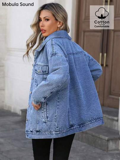 Mobula Sound# Versatile Casual Sports Fashion Women's Jacket, Blue Y2K Student College Young Style, Spring Autumn Winter