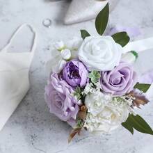 Dusty Blue Wedding Bouquets For Bride Bridesmaid, White Wedding Artificial Roses Flowers For Wedding Bouquets Ceremony, Anniversary - Lilac & Ivory & Cream - View 2