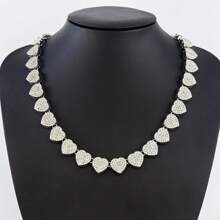 2pcs Crystal Inlaid Heart Shaped Chain Necklace And Bracelet Set, Women's Elegant Hip Hop Cuban Link Chain Diamond Heart Necklace, Shiny Party Jewelry, Suitable For Women, Daily And Special Occasions, Christmas Gift, Multiple Sizes Available