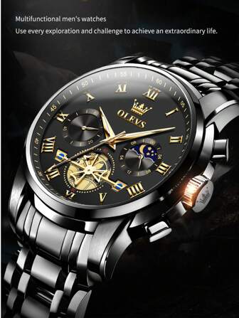 OLEVS. OLEVS Top Men's Watch Tourbillon Style Fashion Original Quartz Watch 3Bar Waterproof Sports Moon Phase Watch Night Light Chronograph Men's Gift