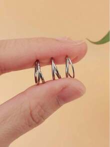 1pc 14K Gold Plated Hypoallergenic Lightweight Silver Double Hoop Earrings, Huggie Hoop Cartilage Helix Piercing Earrings, Suitable For Women 316L Stainless Steel Septum Nose Ring 16G Conch Piercing Jewelry Septum Clicker Lip Ring