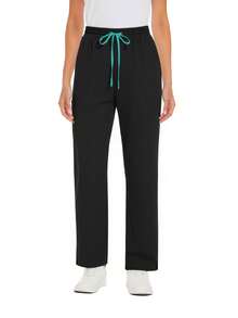 cimmuovere Women's Solid Color Casual Pants With Multiple Pockets, Side Slit, Contrast Color Waistband, Suitable For Scrubs, Nurse Uniforms, Workwear, Dentist, Healthcare, Pet Hospital, Laboratory Spring Black - Black - View 2
