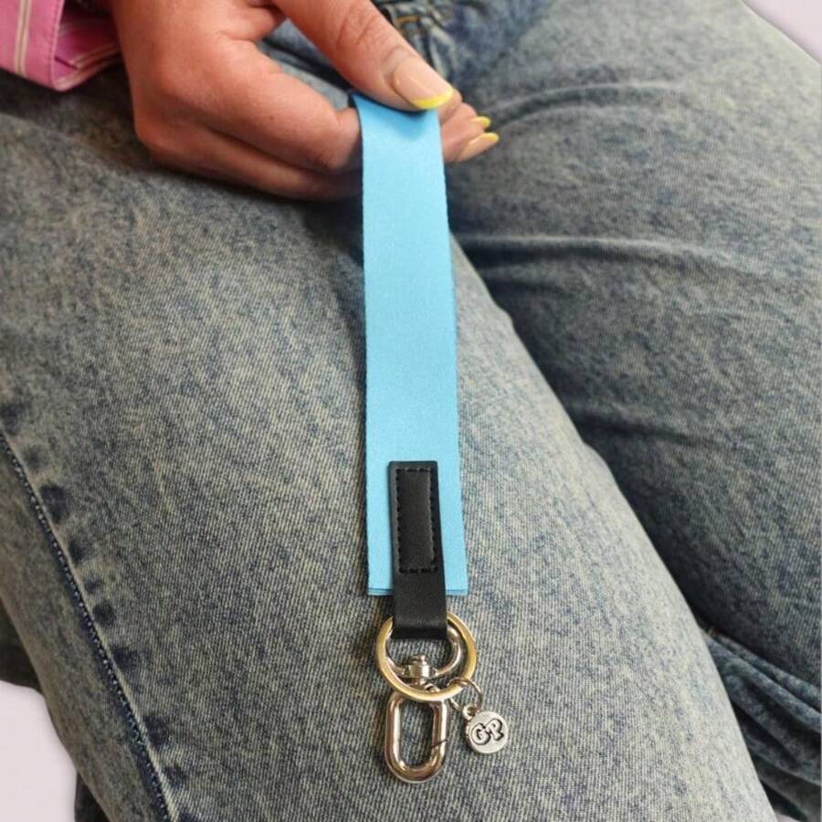 Dual Hook Satin Wristlet - Luxury Bag Accessory - Perfect For Keys & Essentials - Blue . - View 1