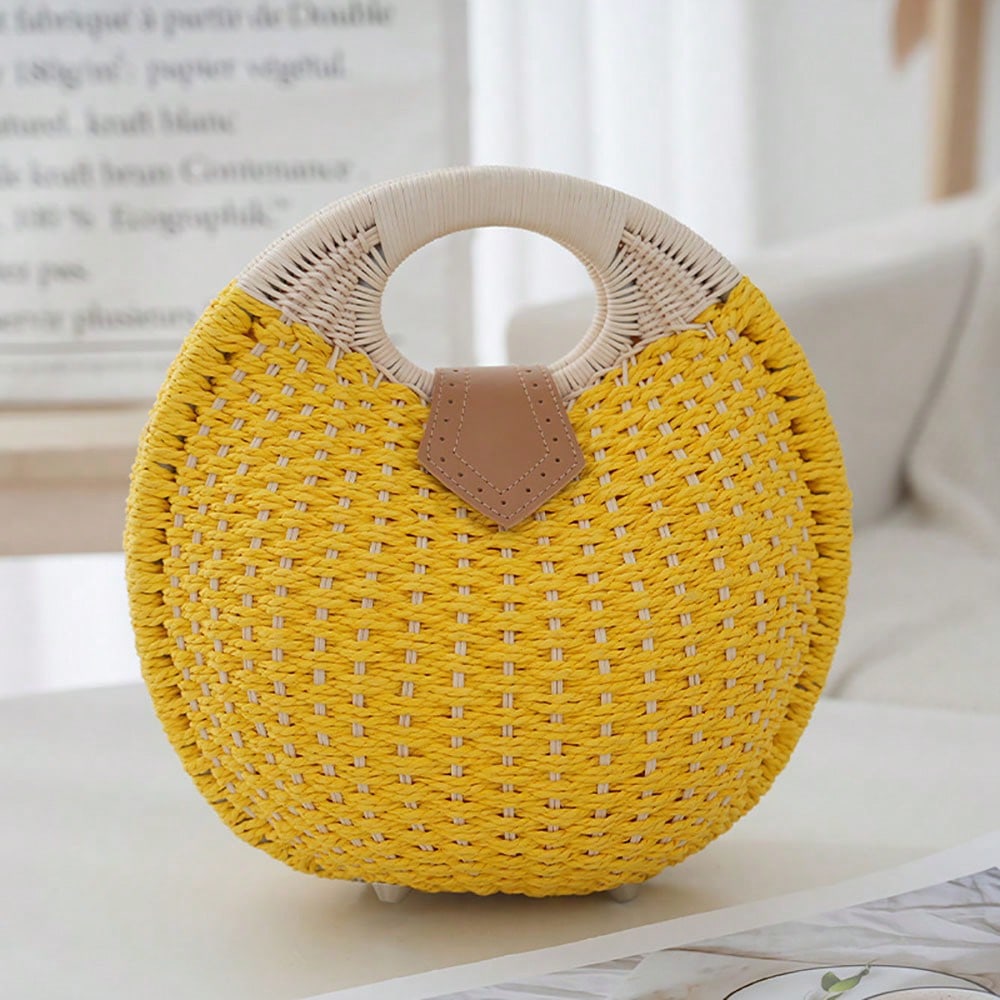 Bolso de paja para mujer, bolso de paja, bolso de mano, elegante bolso de playa tejido blanco - perfecto para vacaciones, viajes a la playa, viajes, v