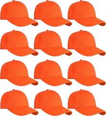 Bulk Lot 12-Pack Adjustable Size Plain Blank Solid Color Baseball Caps - Orange - View 1